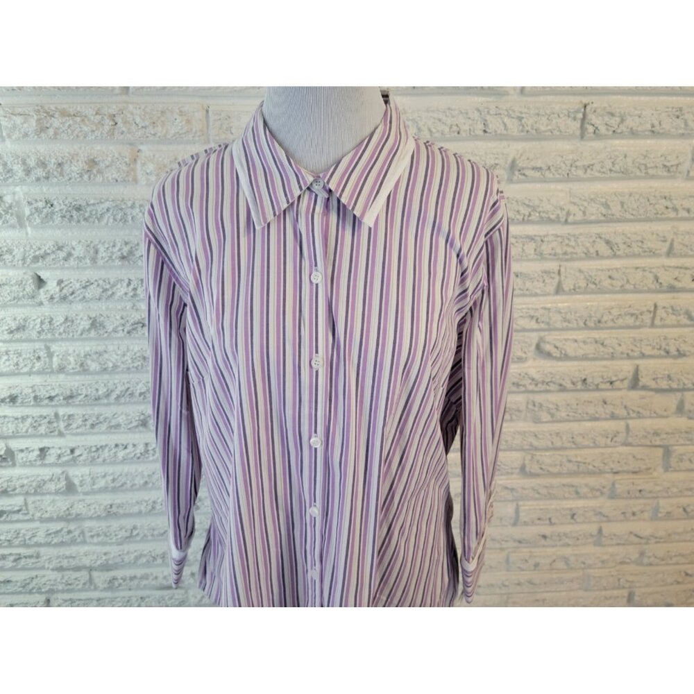 Style & Co 18 Plus Size Shirt Purple Striped Cotton Blend Button Up STR215E - Picture 3 of 9